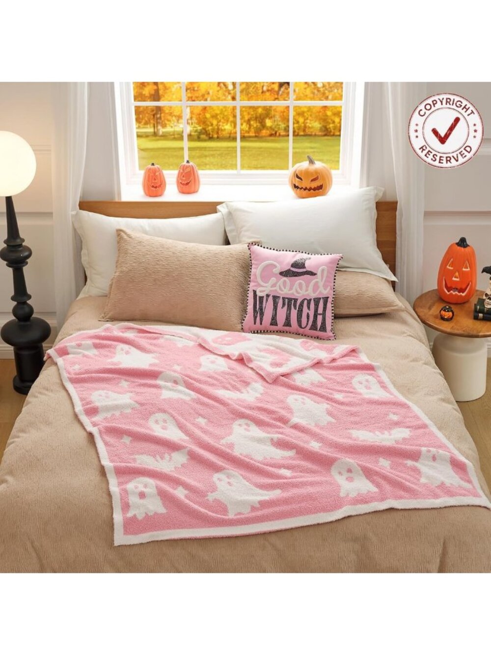 Cozy Halloween Throw Blanket - Pink Ghost & Bat Design, Ultra Soft 50x60" Couch - Picture 4 of 7